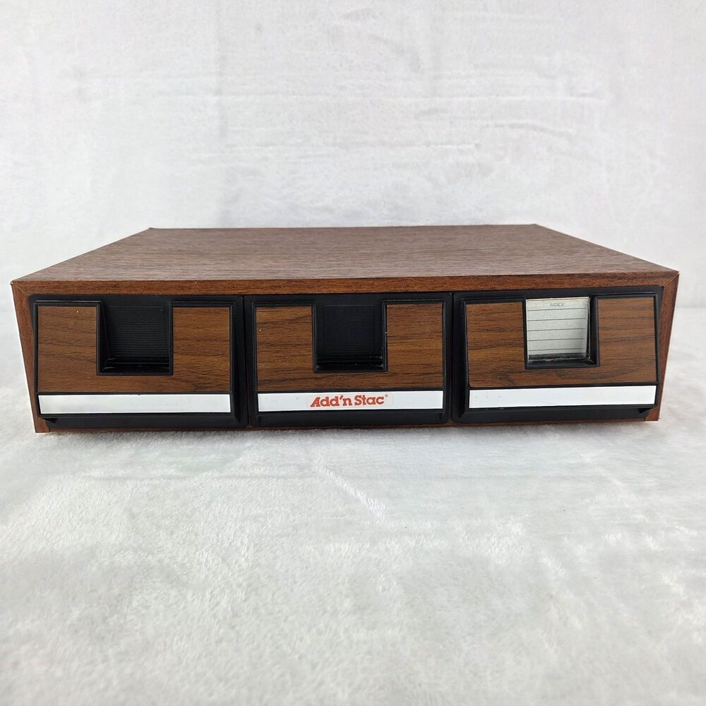 Vintage Add’n Stac Cassette Tape Storage Case 42 Capacity Faux Wood